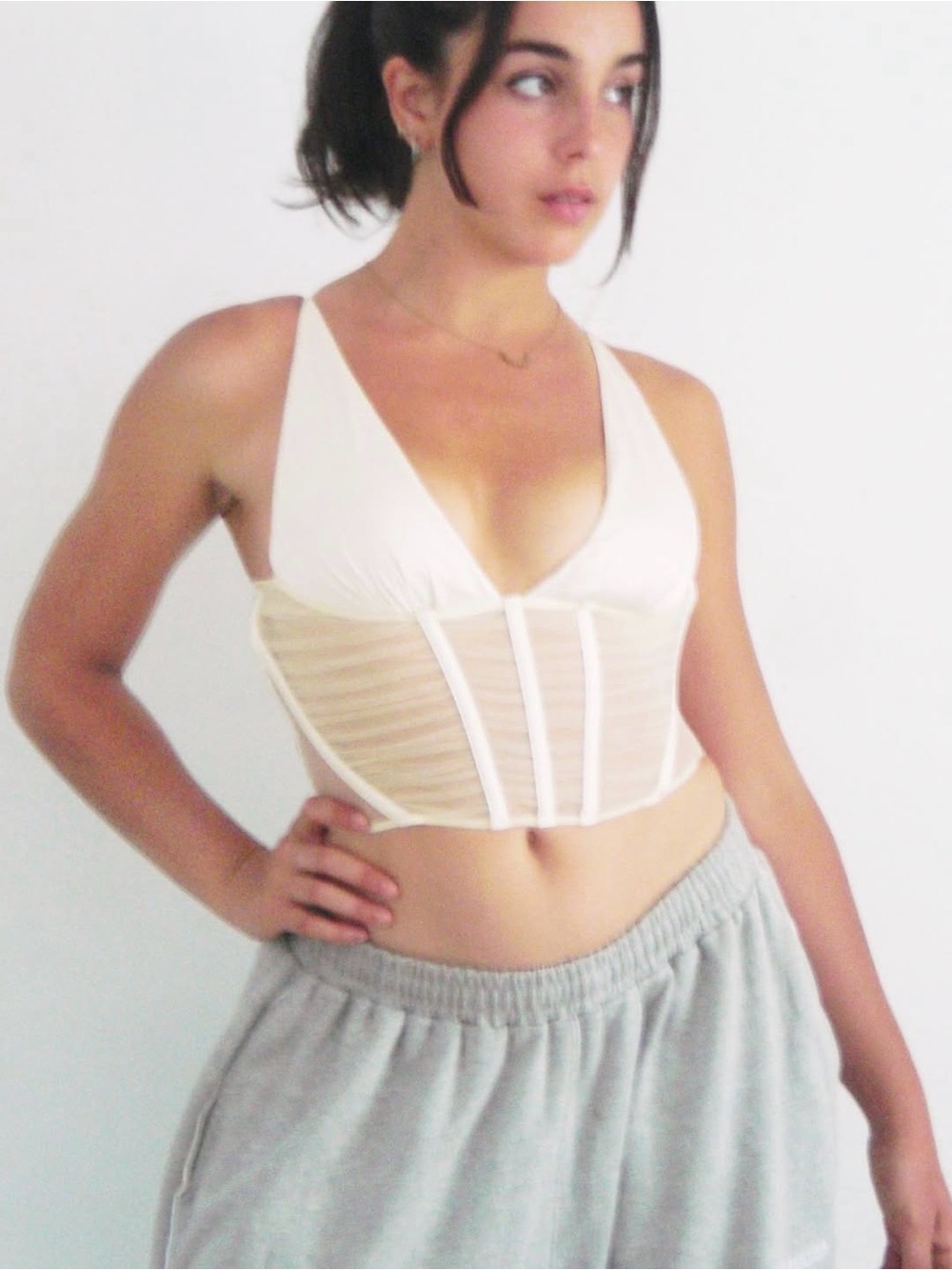 Zara White Cream Mesh Corset Crop Top - Picture 4 of 9